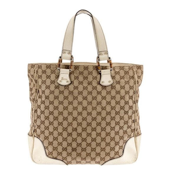 GUCCI Vintage GG Canvas Bamboo Tote - Picture 4 of 16